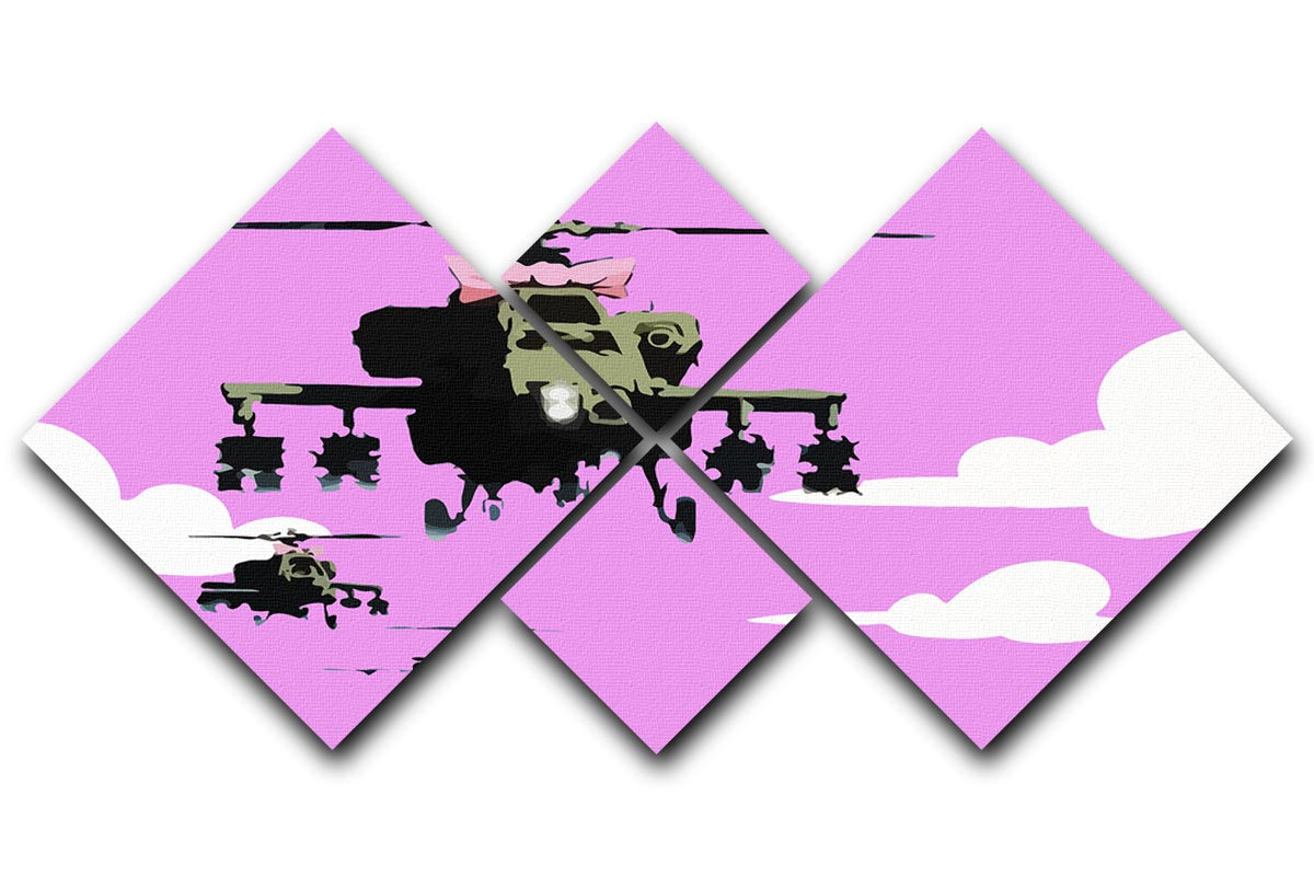 Banksy Friendly Helicopters Purple 4 Square Multi Panel Canvas - Canvas Art Rocks - 1