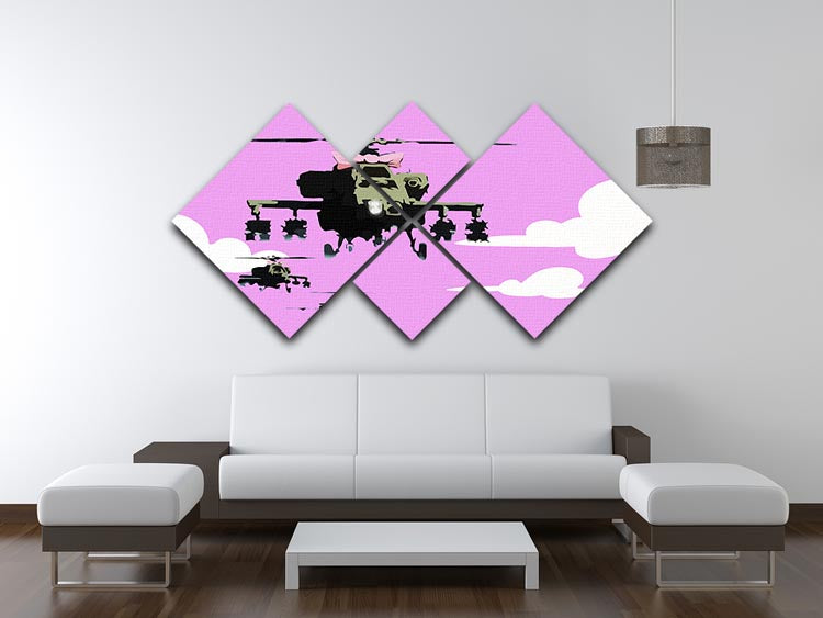 Banksy Friendly Helicopters Purple 4 Square Multi Panel Canvas - Canvas Art Rocks - 3