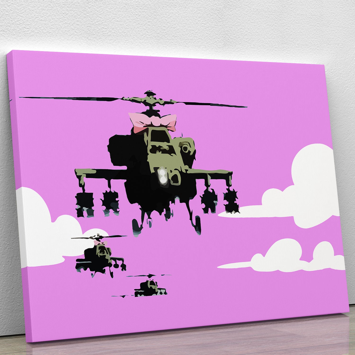 Banksy Friendly Helicopters Purple Canvas Print or Poster - Canvas Art Rocks - 1