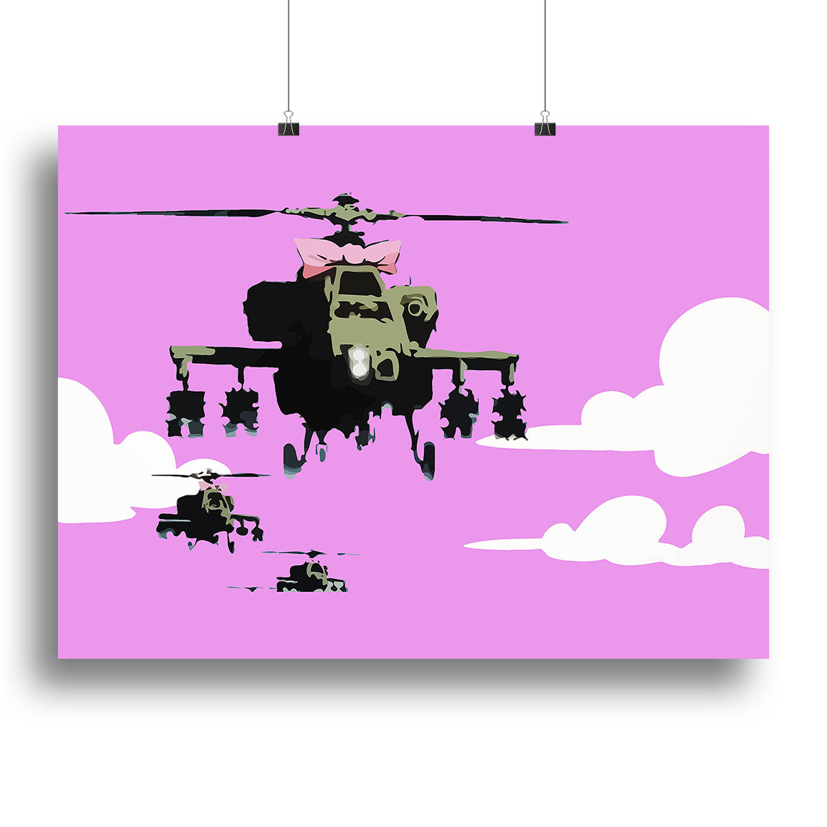 Banksy Friendly Helicopters Purple Canvas Print or Poster - Canvas Art Rocks - 2