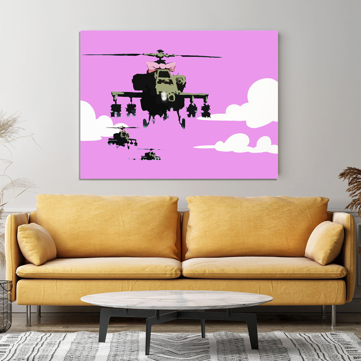 Banksy Friendly Helicopters Purple Canvas Print or Poster - Canvas Art Rocks - 4