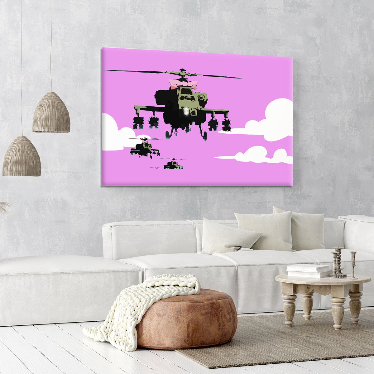 Banksy Friendly Helicopters Purple Canvas Print or Poster - Canvas Art Rocks - 6
