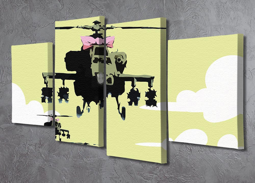 Banksy Friendly Helicopters Yellow 4 Split Panel Canvas - Canvas Art Rocks - 2