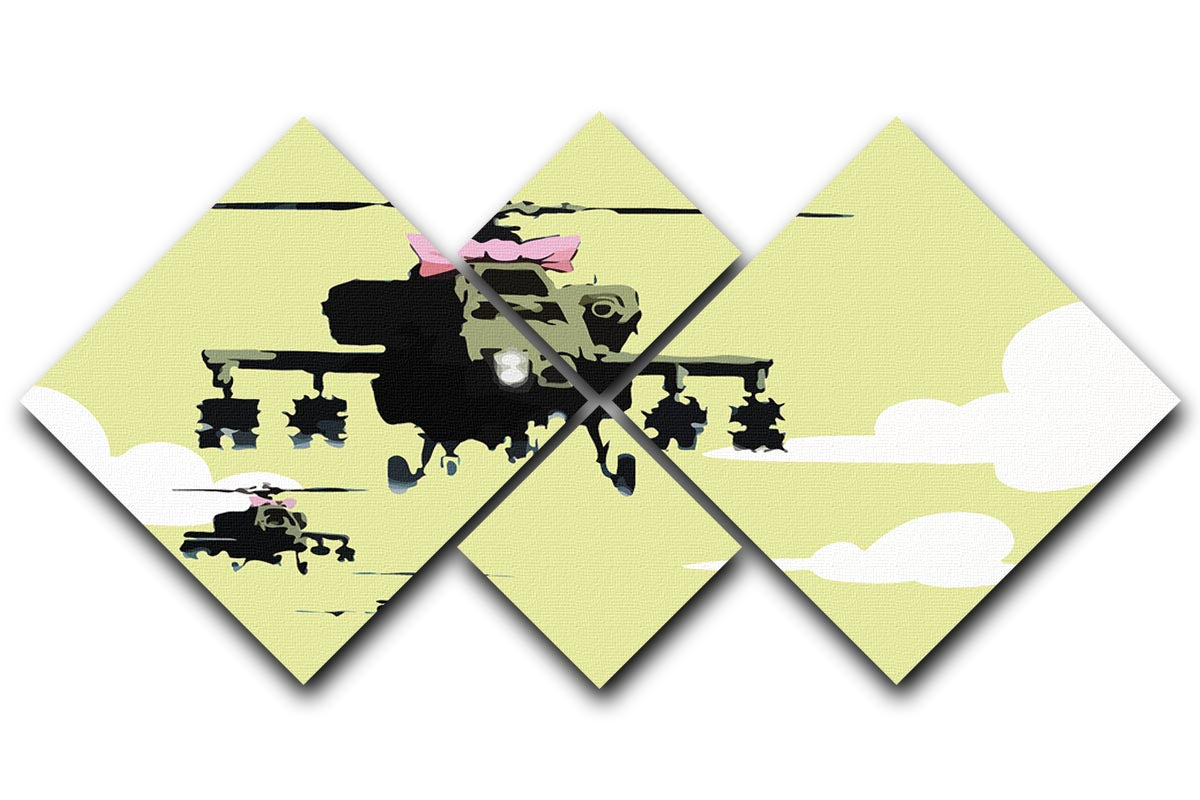 Banksy Friendly Helicopters Yellow 4 Square Multi Panel Canvas - Canvas Art Rocks - 1