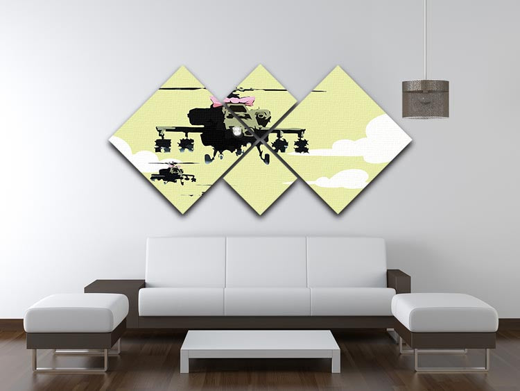 Banksy Friendly Helicopters Yellow 4 Square Multi Panel Canvas - Canvas Art Rocks - 3