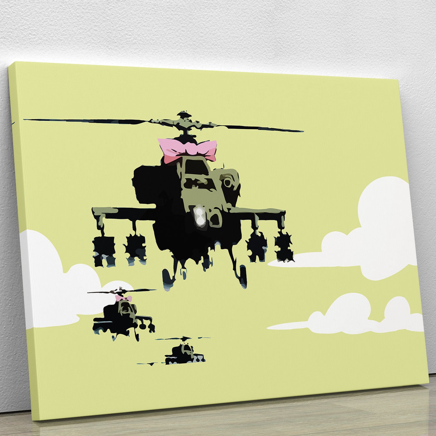 Banksy Friendly Helicopters Yellow Canvas Print or Poster - Canvas Art Rocks - 1