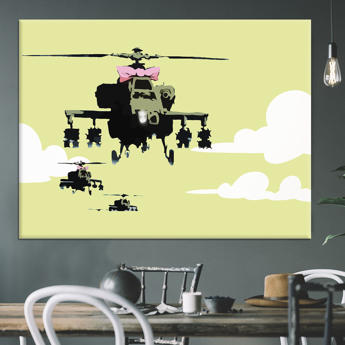Banksy Friendly Helicopters Yellow Canvas Print or Poster - Canvas Art Rocks - 3