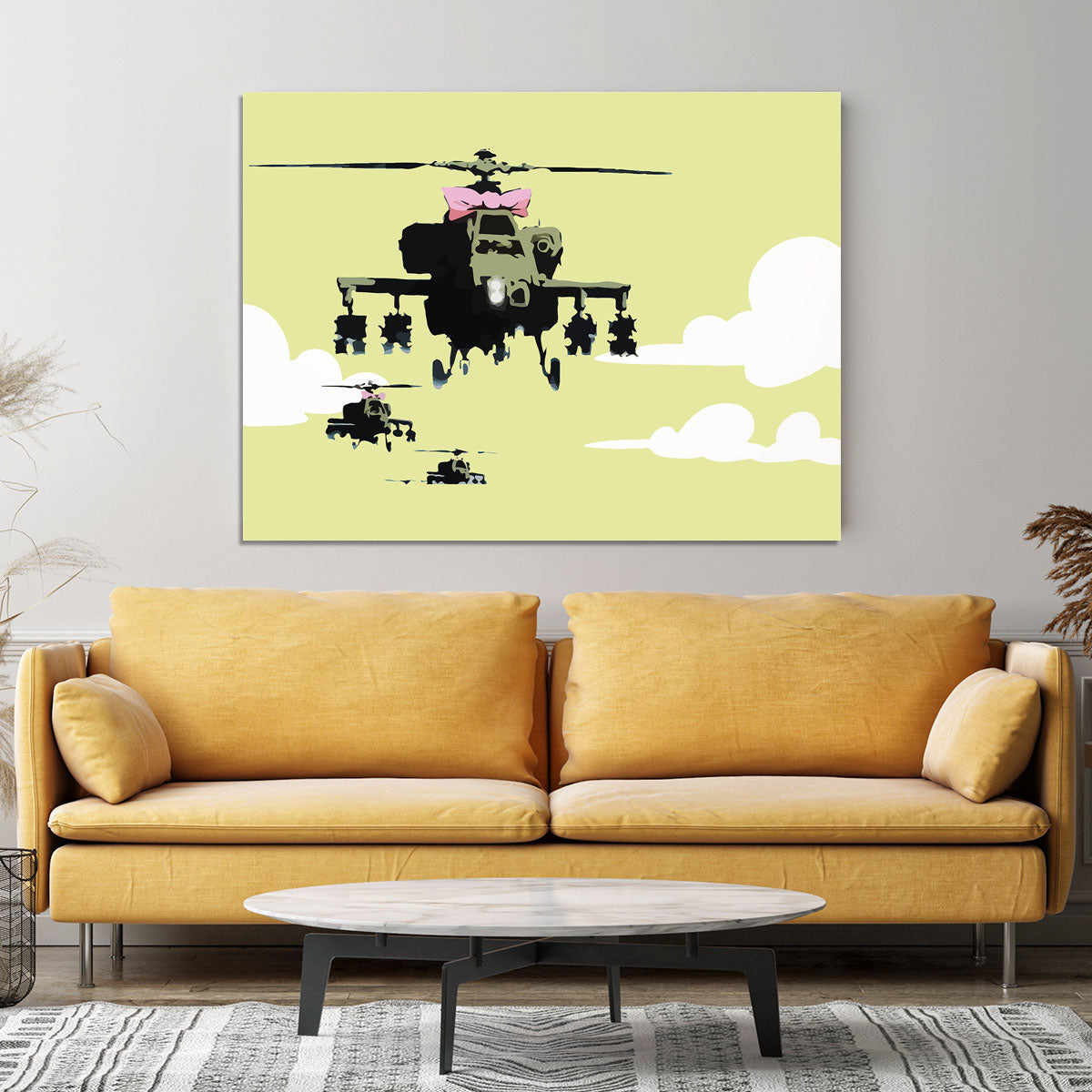 Banksy Friendly Helicopters Yellow Canvas Print or Poster - Canvas Art Rocks - 4