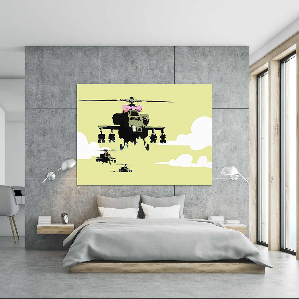 Banksy Friendly Helicopters Yellow Canvas Print or Poster - Canvas Art Rocks - 5