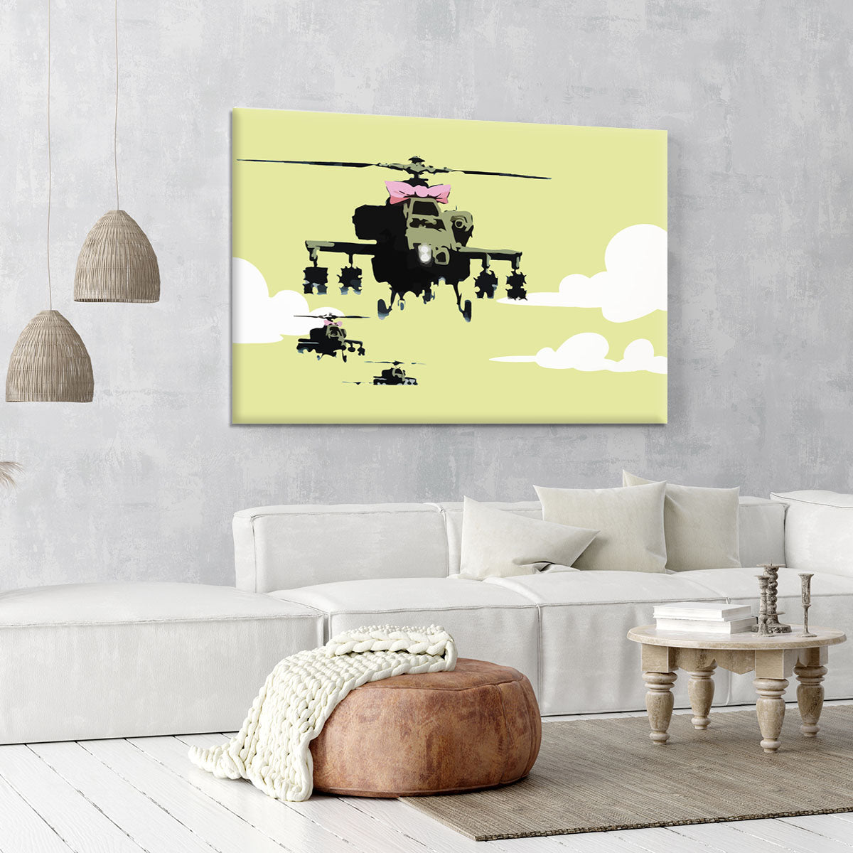 Banksy Friendly Helicopters Yellow Canvas Print or Poster - Canvas Art Rocks - 6