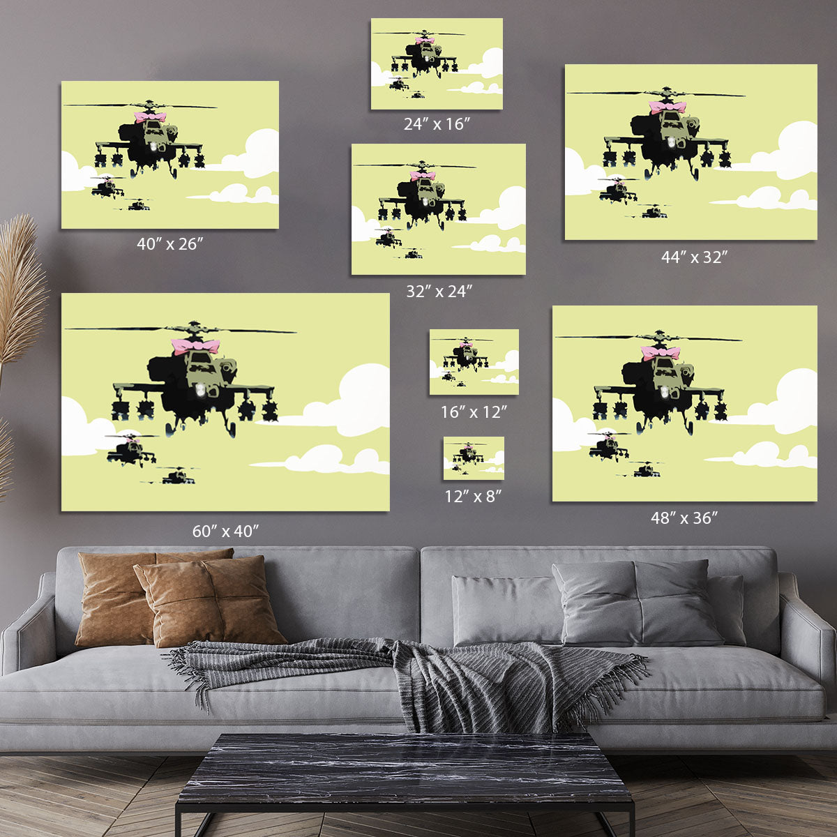 Banksy Friendly Helicopters Yellow Canvas Print or Poster - Canvas Art Rocks - 7