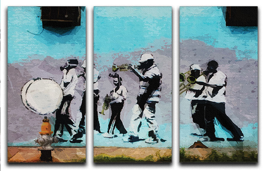 Banksy Gas Mask Marching Band 3 Split Panel Canvas Print - Canvas Art Rocks - 1