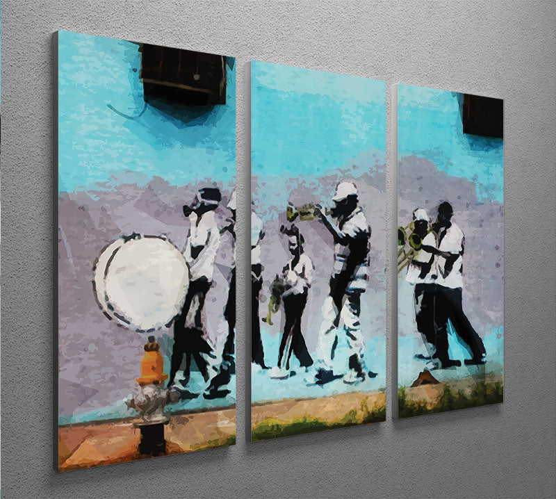 Banksy Gas Mask Marching Band 3 Split Panel Canvas Print - Canvas Art Rocks - 2