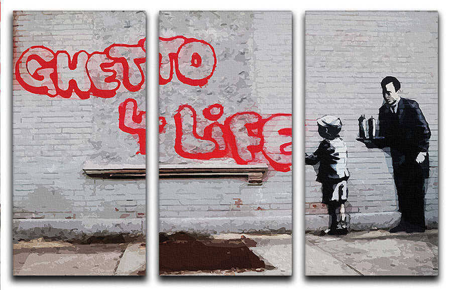 Banksy Ghetto For Life 3 Split Panel Canvas Print - Canvas Art Rocks - 1