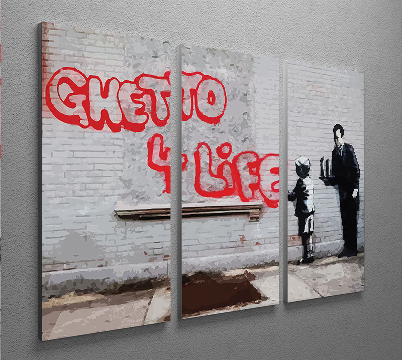 Banksy Ghetto For Life 3 Split Panel Canvas Print - Canvas Art Rocks - 2