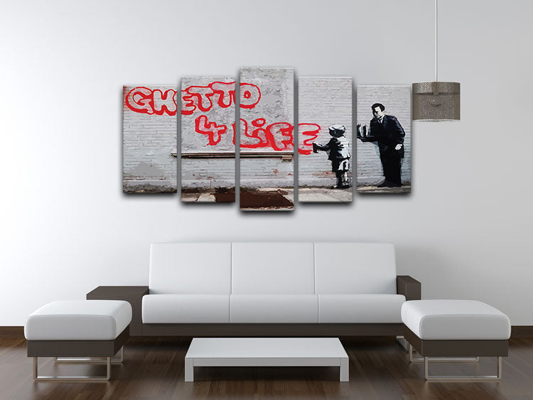 Banksy Ghetto For Life 5 Split Panel Canvas - Canvas Art Rocks - 3