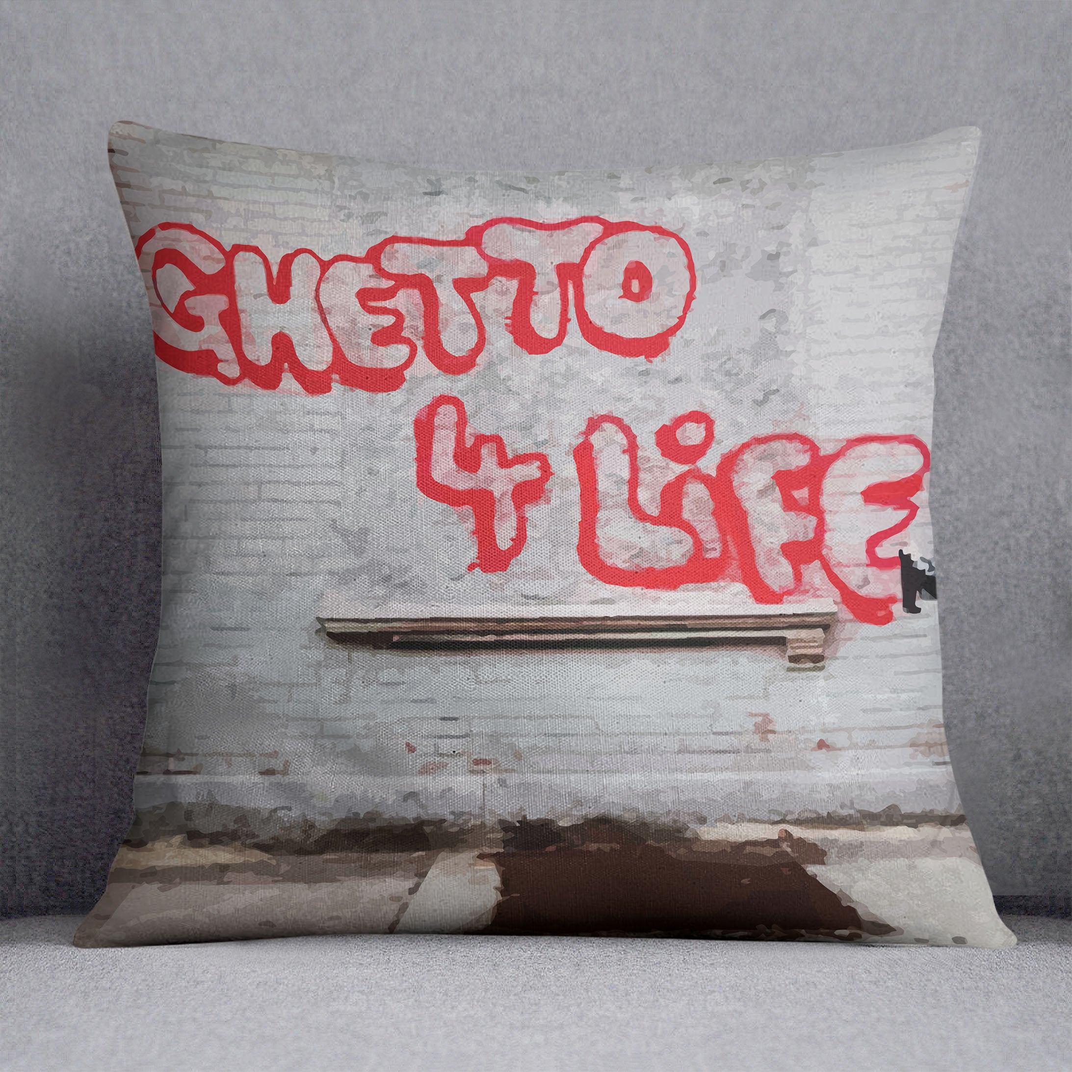 Banksy Ghetto For Life Cushion - Canvas Art Rocks - 1