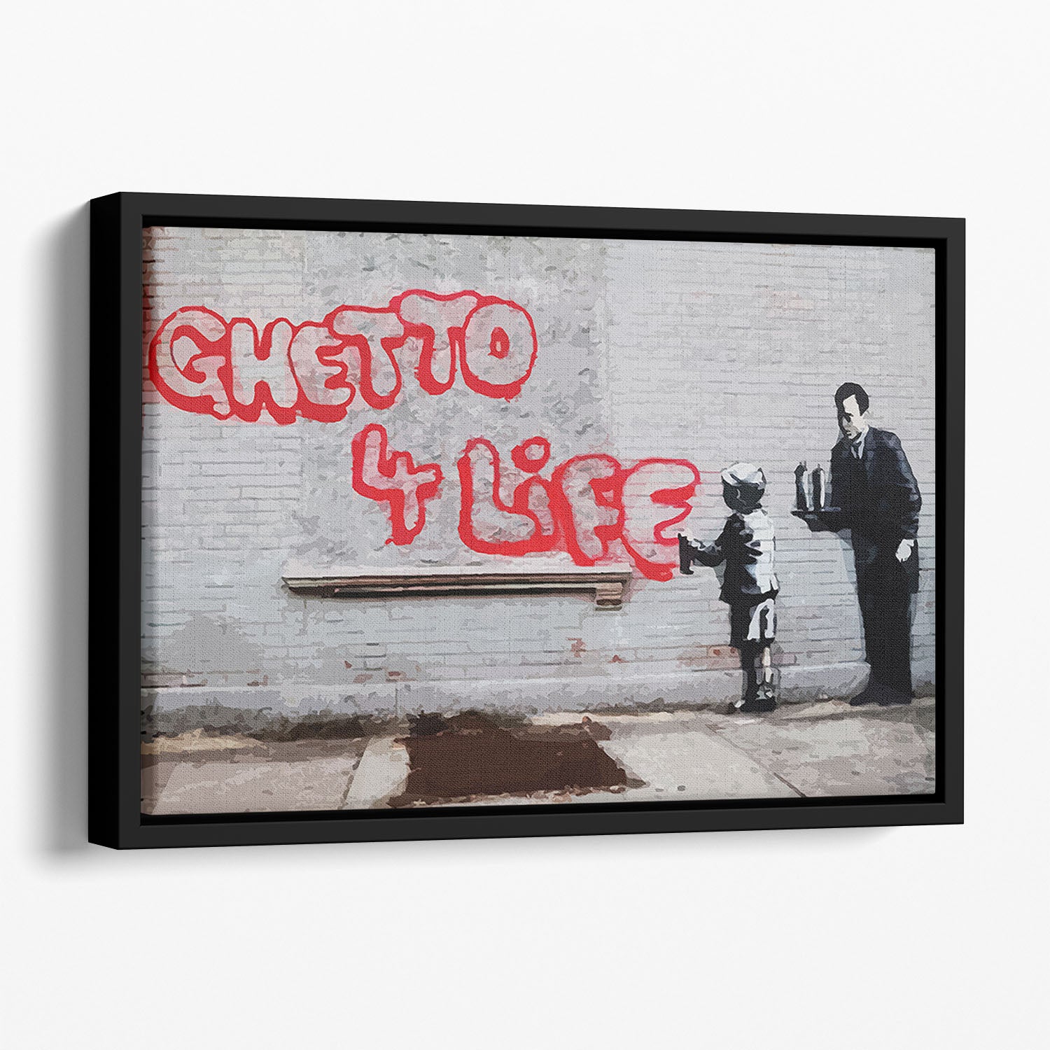Banksy Ghetto For Life Floating Framed Canvas - Canvas Art Rocks - 1