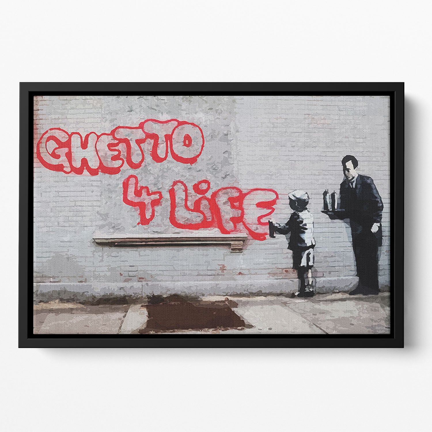 Banksy Ghetto For Life Floating Framed Canvas - Canvas Art Rocks - 2