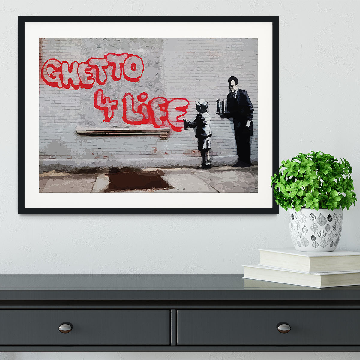 Banksy Ghetto For Life Framed Print - Canvas Art Rocks - 1