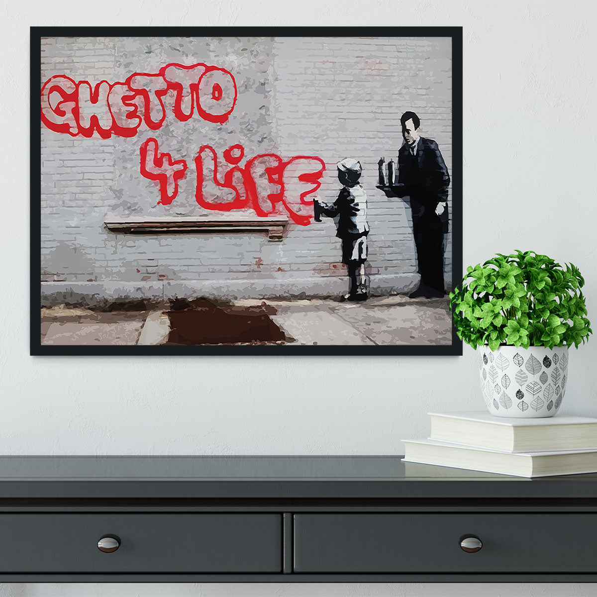 Banksy Ghetto For Life Framed Print - Canvas Art Rocks - 2