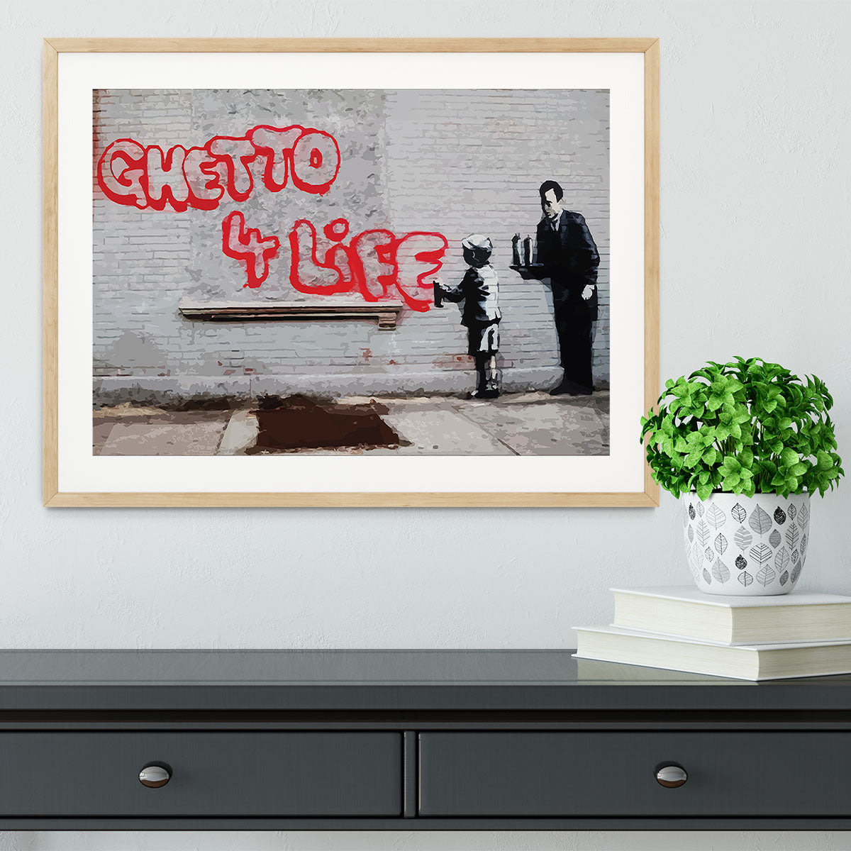 Banksy Ghetto For Life Framed Print - Canvas Art Rocks - 3