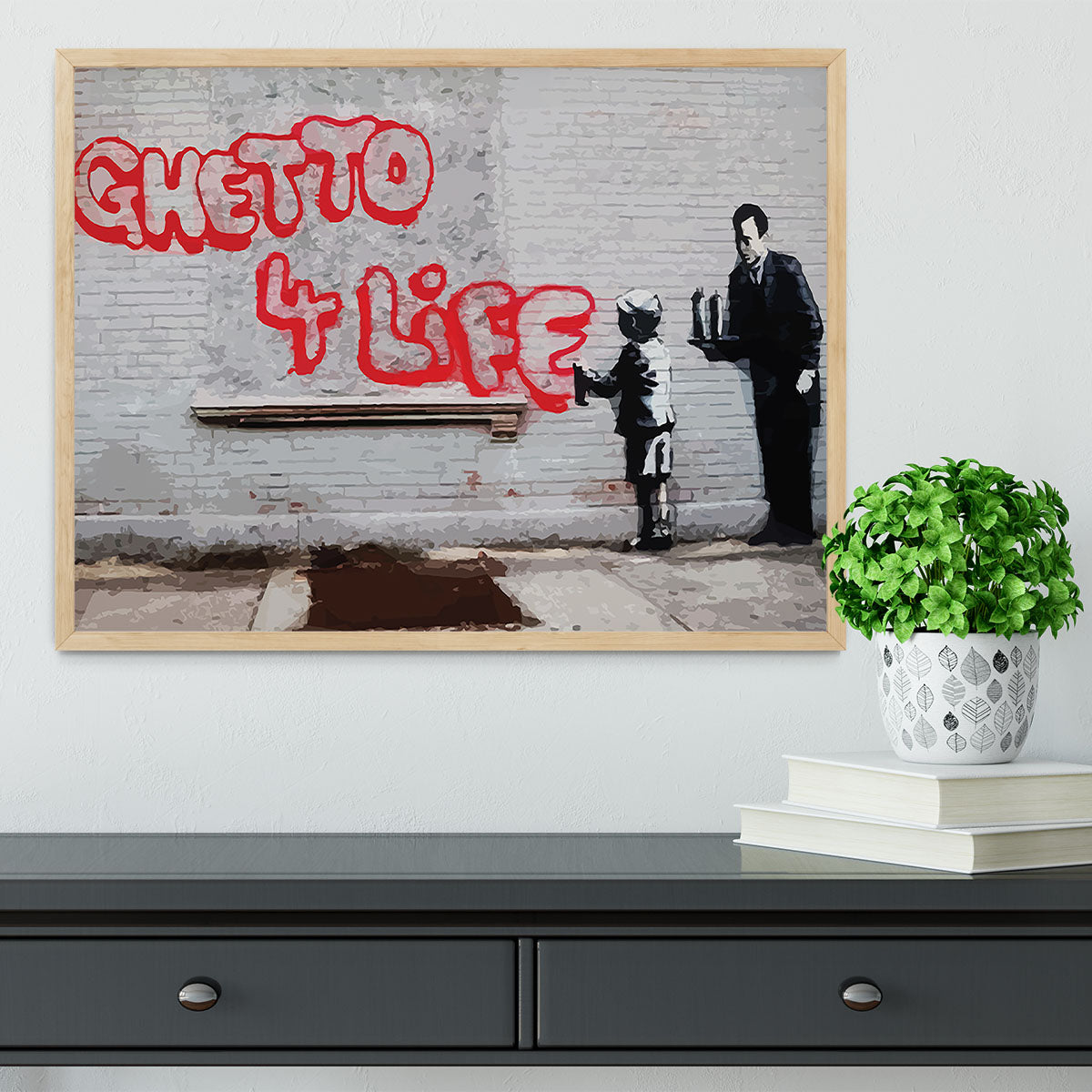 Banksy Ghetto For Life Framed Print - Canvas Art Rocks - 4