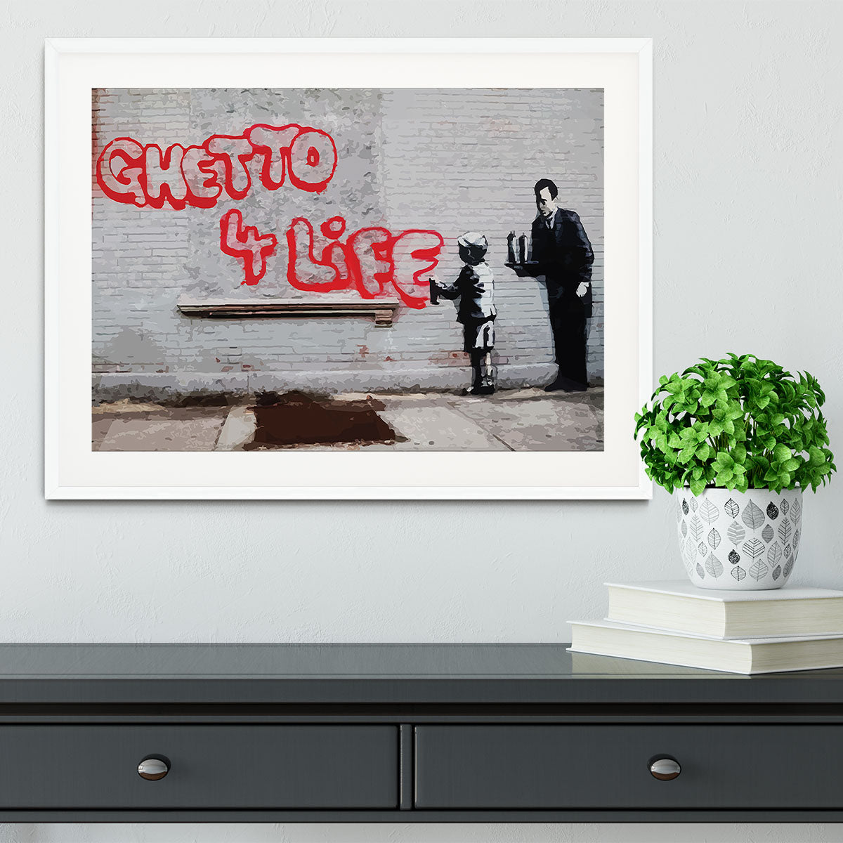 Banksy Ghetto For Life Framed Print - Canvas Art Rocks - 5