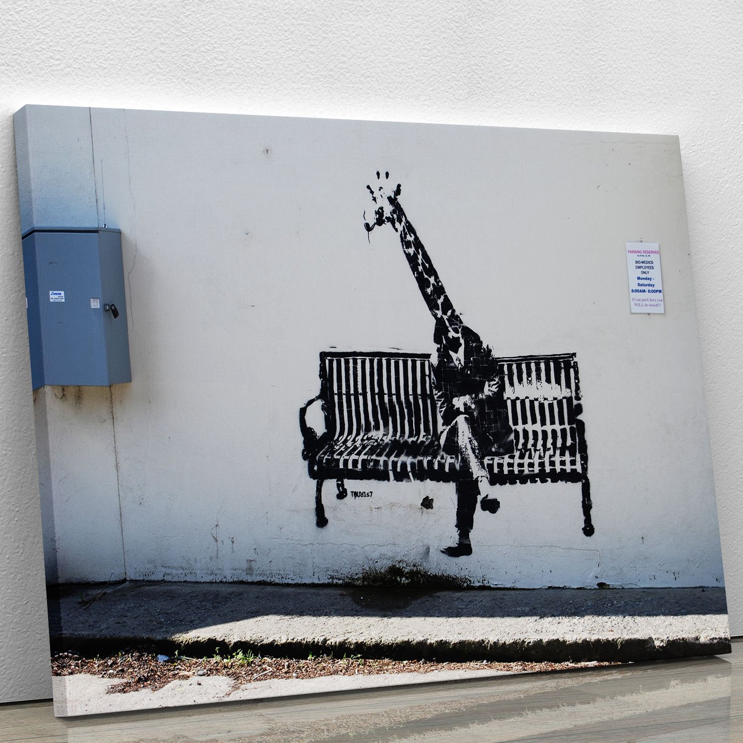 Banksy Giraffe on a Bench Canvas Print or Poster