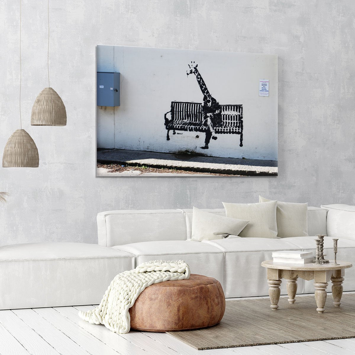 Banksy Giraffe on a Bench Canvas Print or Poster
