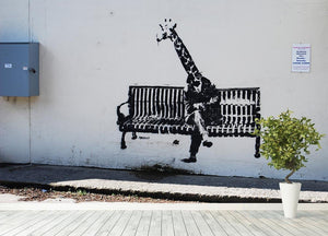 Banksy Giraffe on a Bench Wall Mural Wallpaper - Canvas Art Rocks - 4