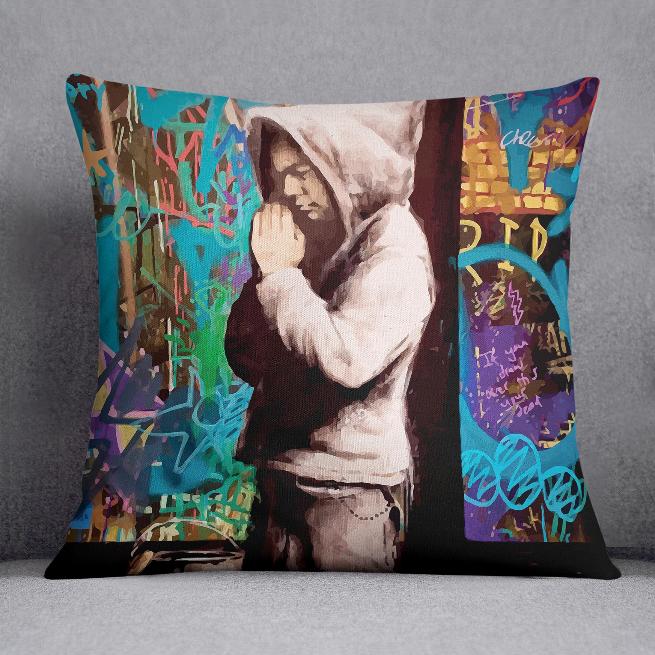 Banksy Graffiti Pray Cushion