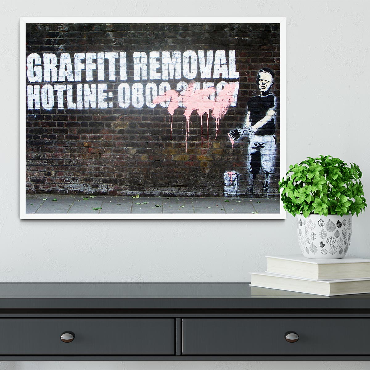 Banksy Graffiti Removal Hotline Framed Print - Canvas Art Rocks -6
