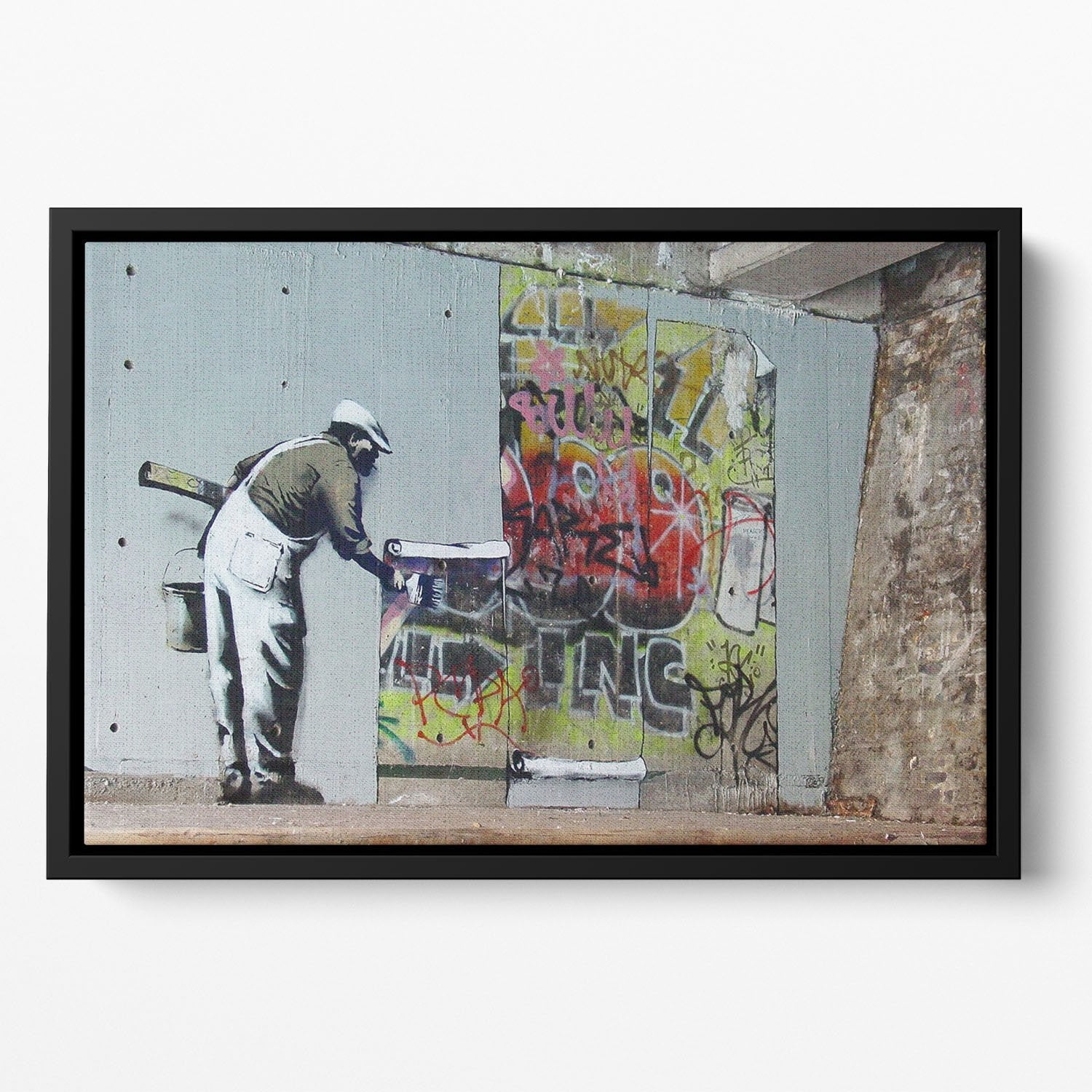 Banksy Graffiti Wallpaper Floating Framed Canvas