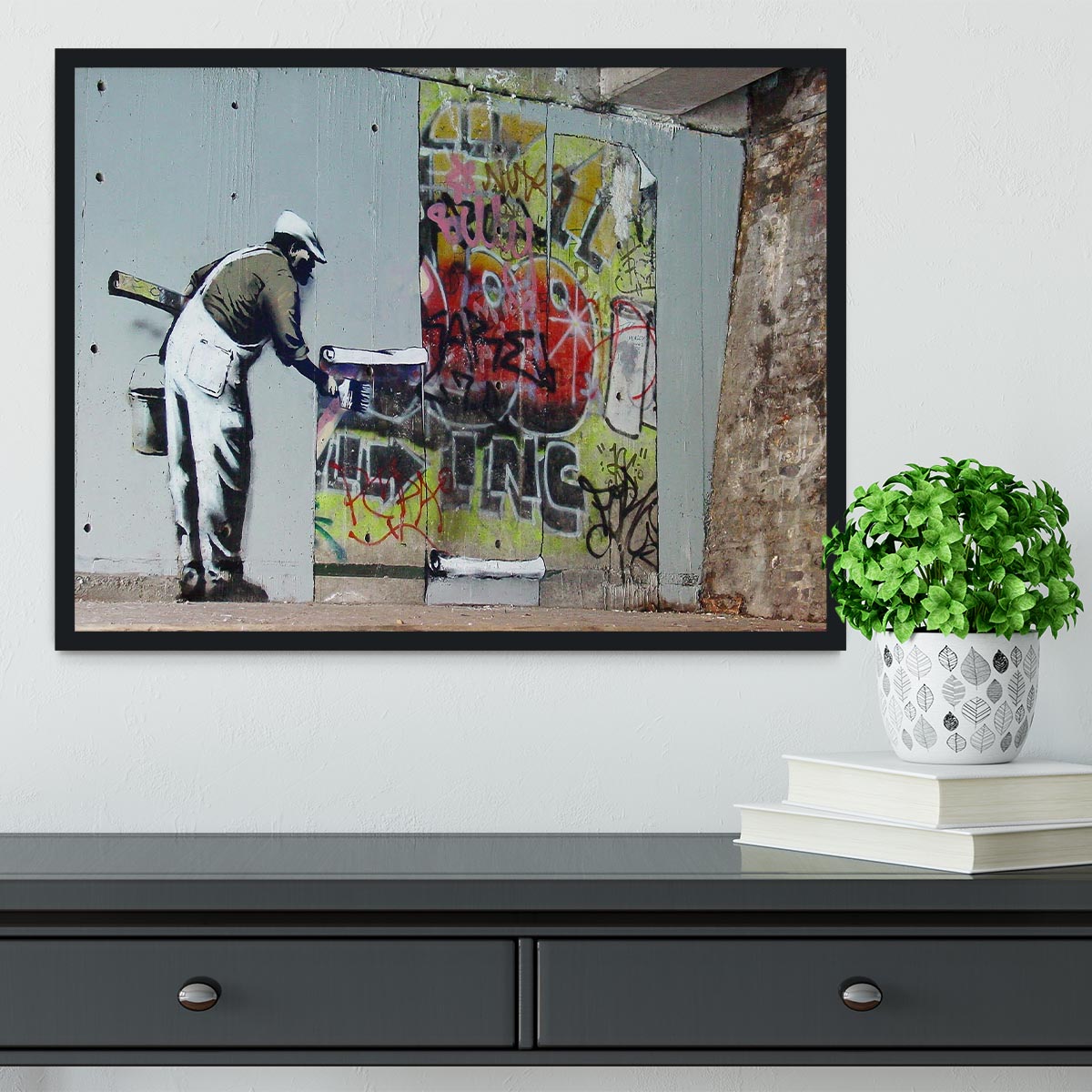 Banksy Graffiti Wallpaper Framed Print - Canvas Art Rocks - 2
