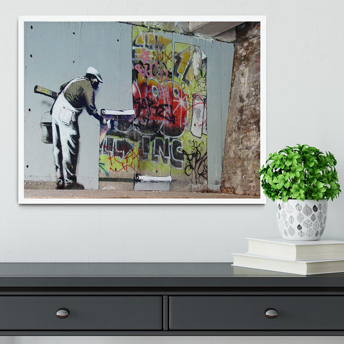 Banksy Graffiti Wallpaper Framed Print - Canvas Art Rocks -6