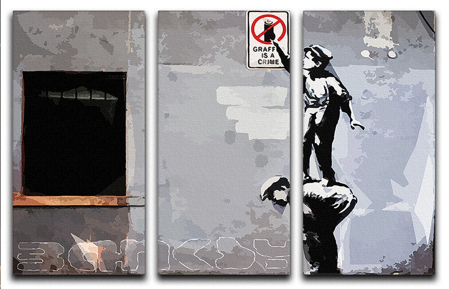 Banksy Graffiti is a Crime New York 3 Split Panel Canvas Print - Canvas Art Rocks - 1