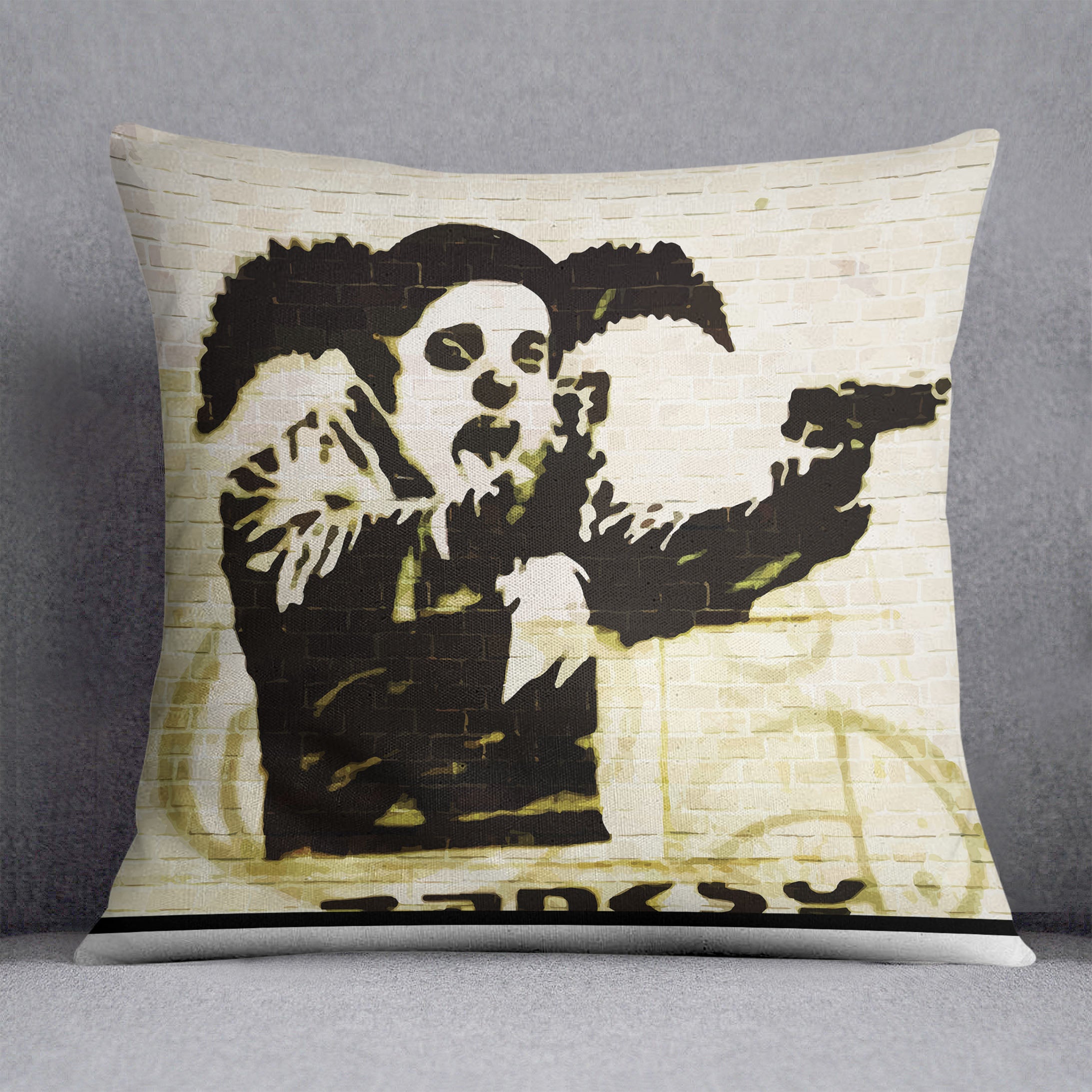 Banksy Gun Toting Clown Bristol Cushion - Canvas Art Rocks - 1
