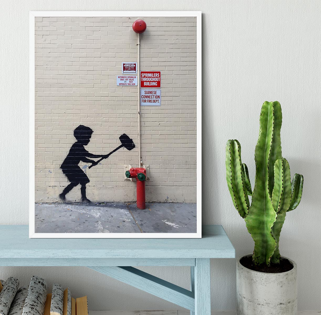 Banksy Hammer Boy Framed Print - Canvas Art Rocks -6