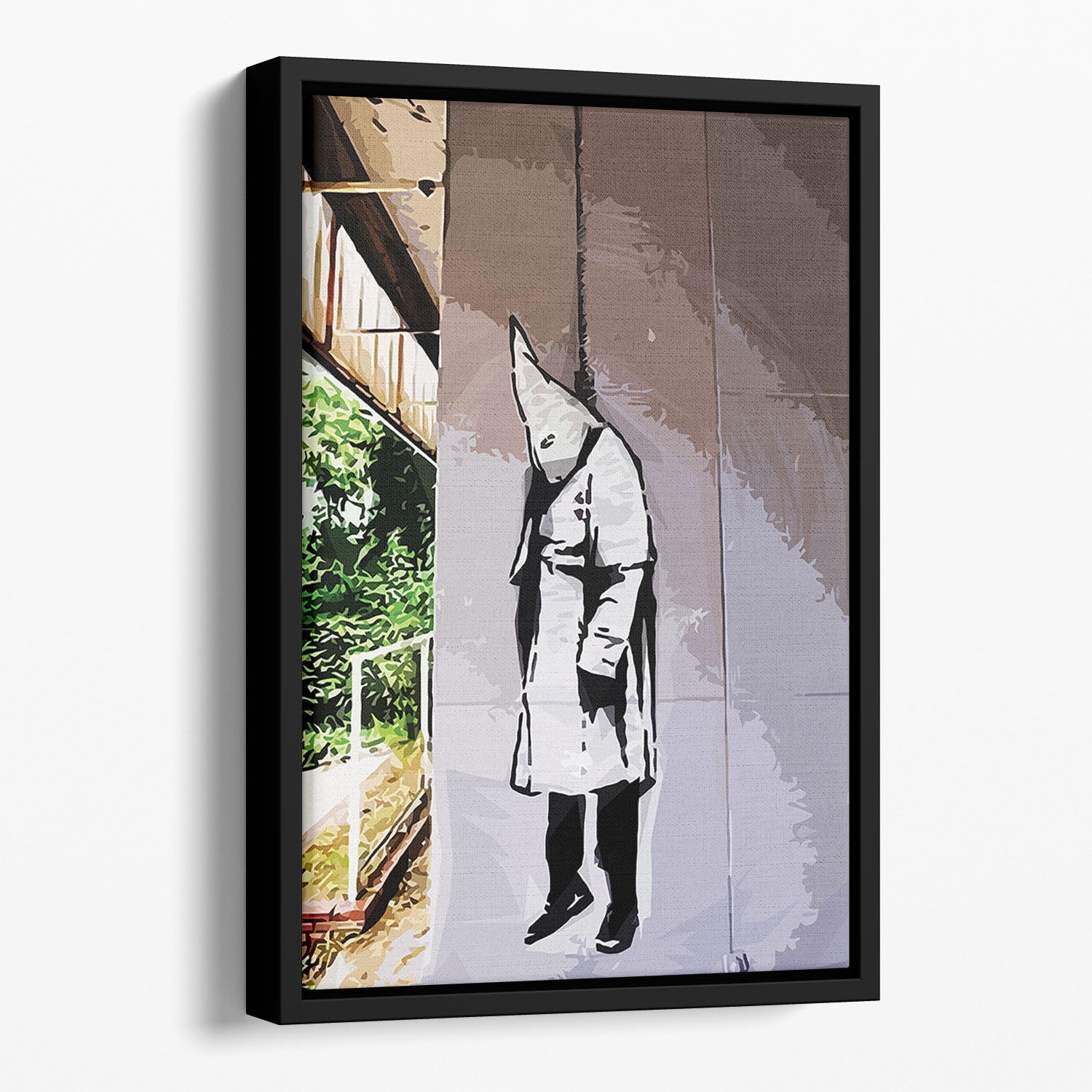 Banksy Hanging KKK Floating Framed Canvas - Canvas Art Rocks - 1