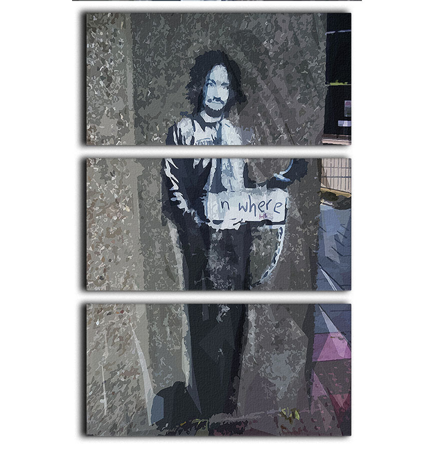 Banksy Hitchhiker To Anywhere 3 Split Panel Canvas Print - Canvas Art Rocks - 1