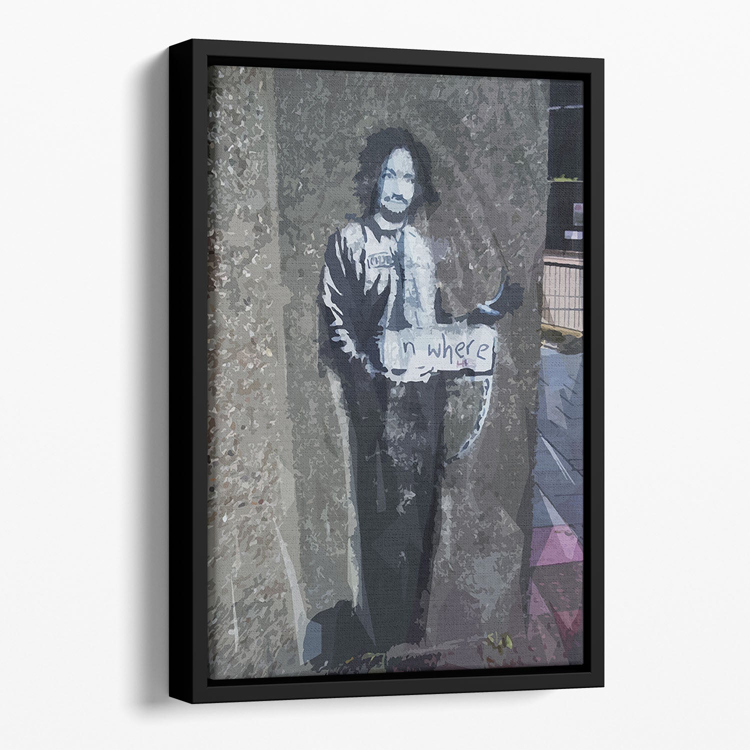 Banksy Hitchhiker To Anywhere Floating Framed Canvas - Canvas Art Rocks - 1