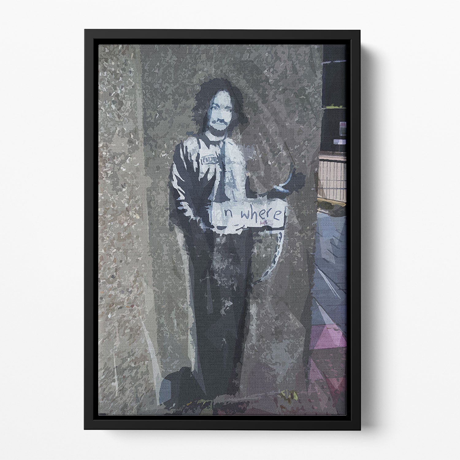 Banksy Hitchhiker To Anywhere Floating Framed Canvas - Canvas Art Rocks - 2