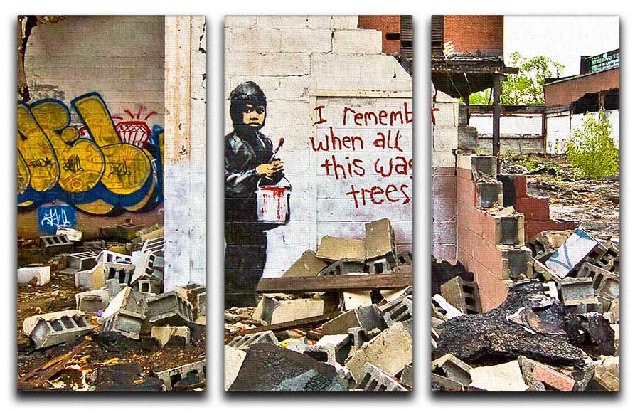 Banksy I Remember When All This Was Trees 3 Split Panel Canvas Print - Canvas Art Rocks