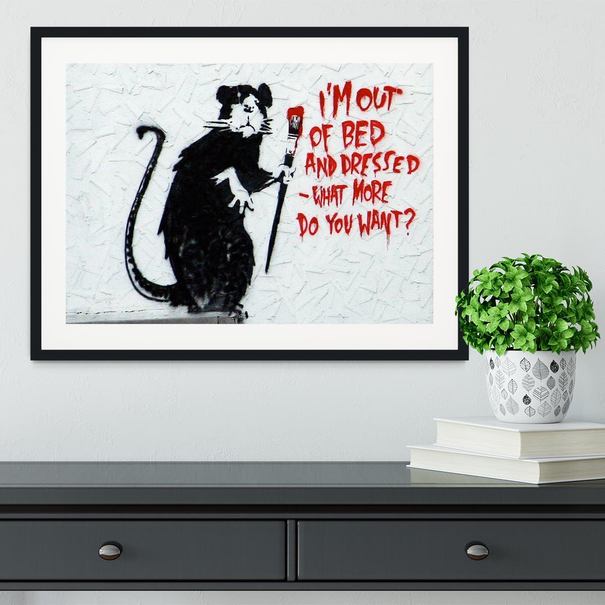 Banksy I'm Out Of Bed And Dressed Framed Print - Canvas Art Rocks - 1