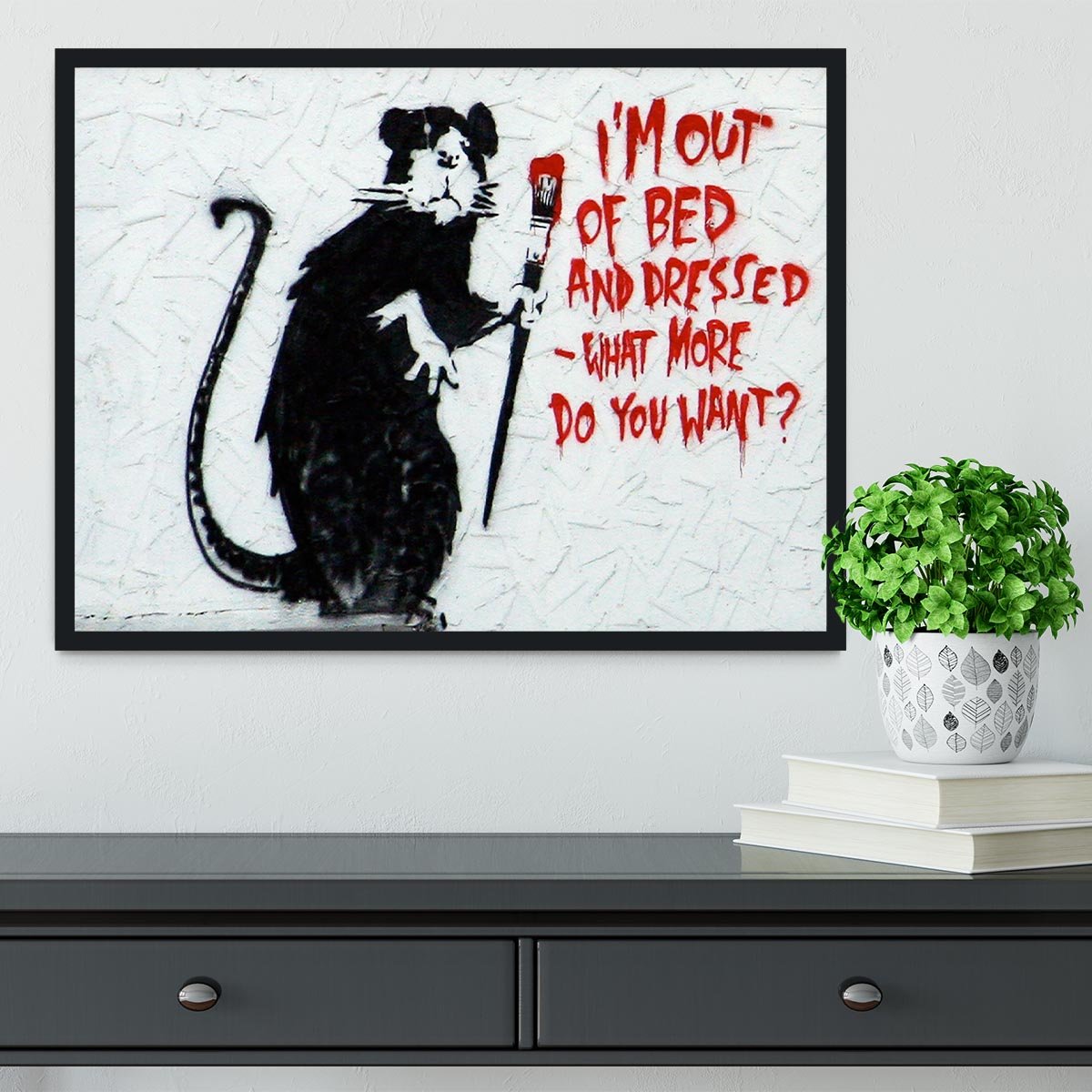 Banksy I'm Out Of Bed And Dressed Framed Print - Canvas Art Rocks - 2