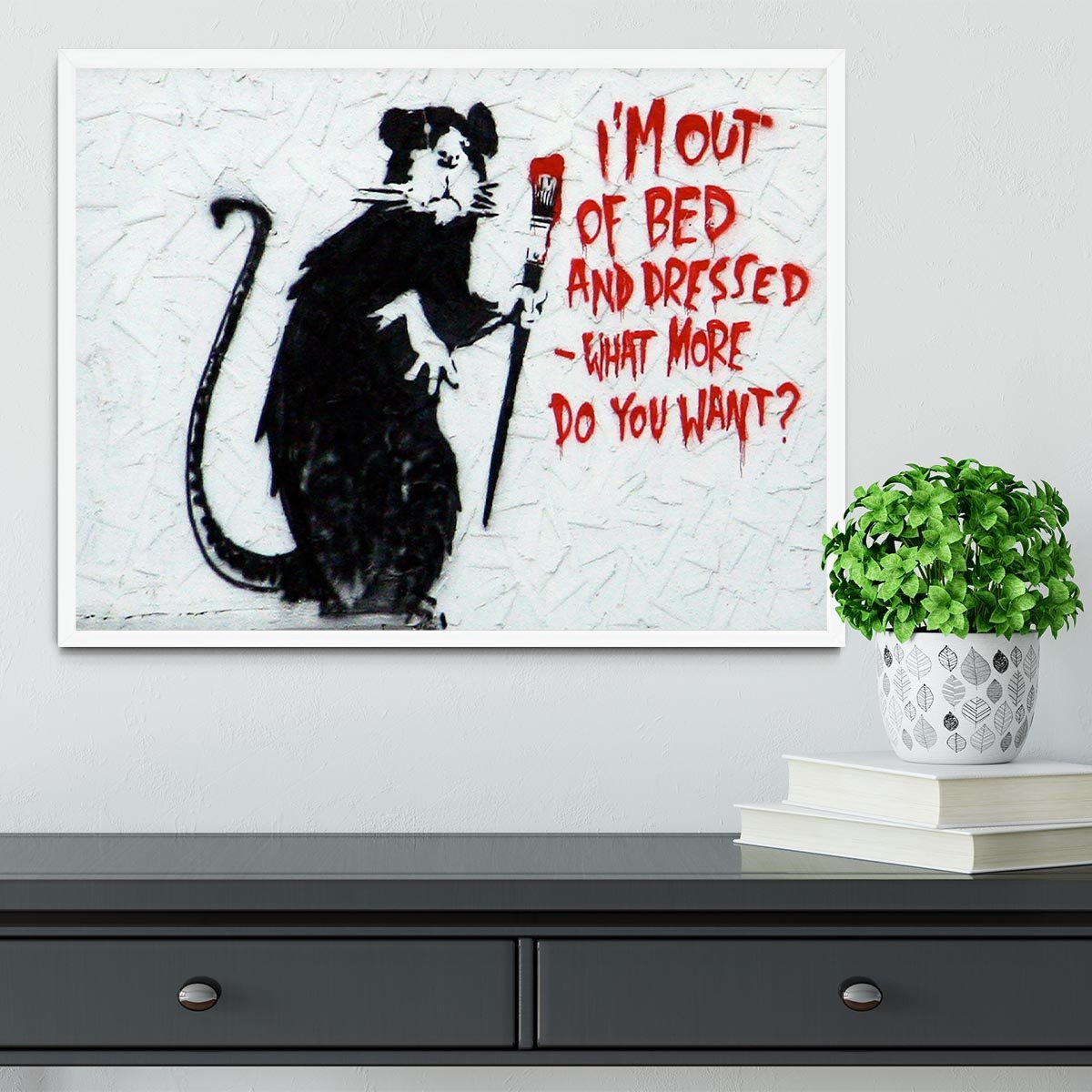 Banksy I'm Out Of Bed And Dressed Framed Print - Canvas Art Rocks -6