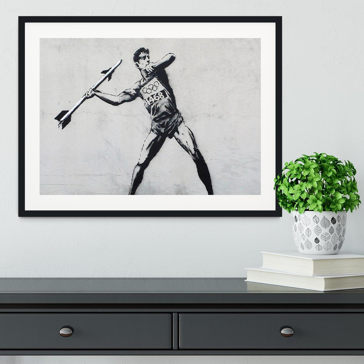 Banksy Javelin Thrower Framed Print - Canvas Art Rocks - 1
