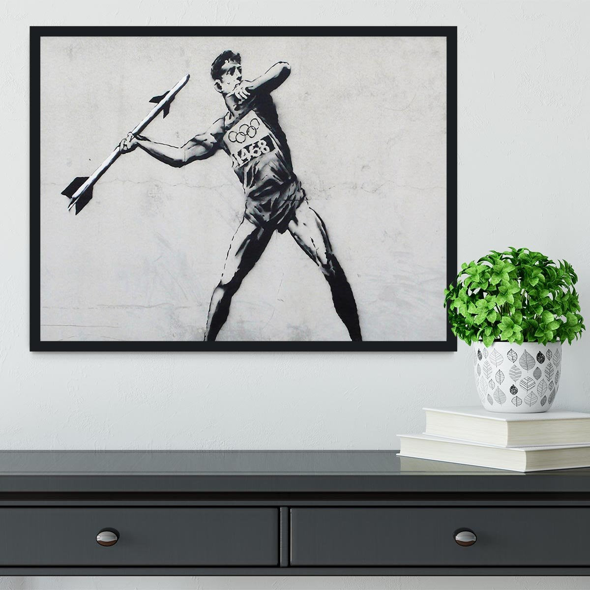 Banksy Javelin Thrower Framed Print - Canvas Art Rocks - 2