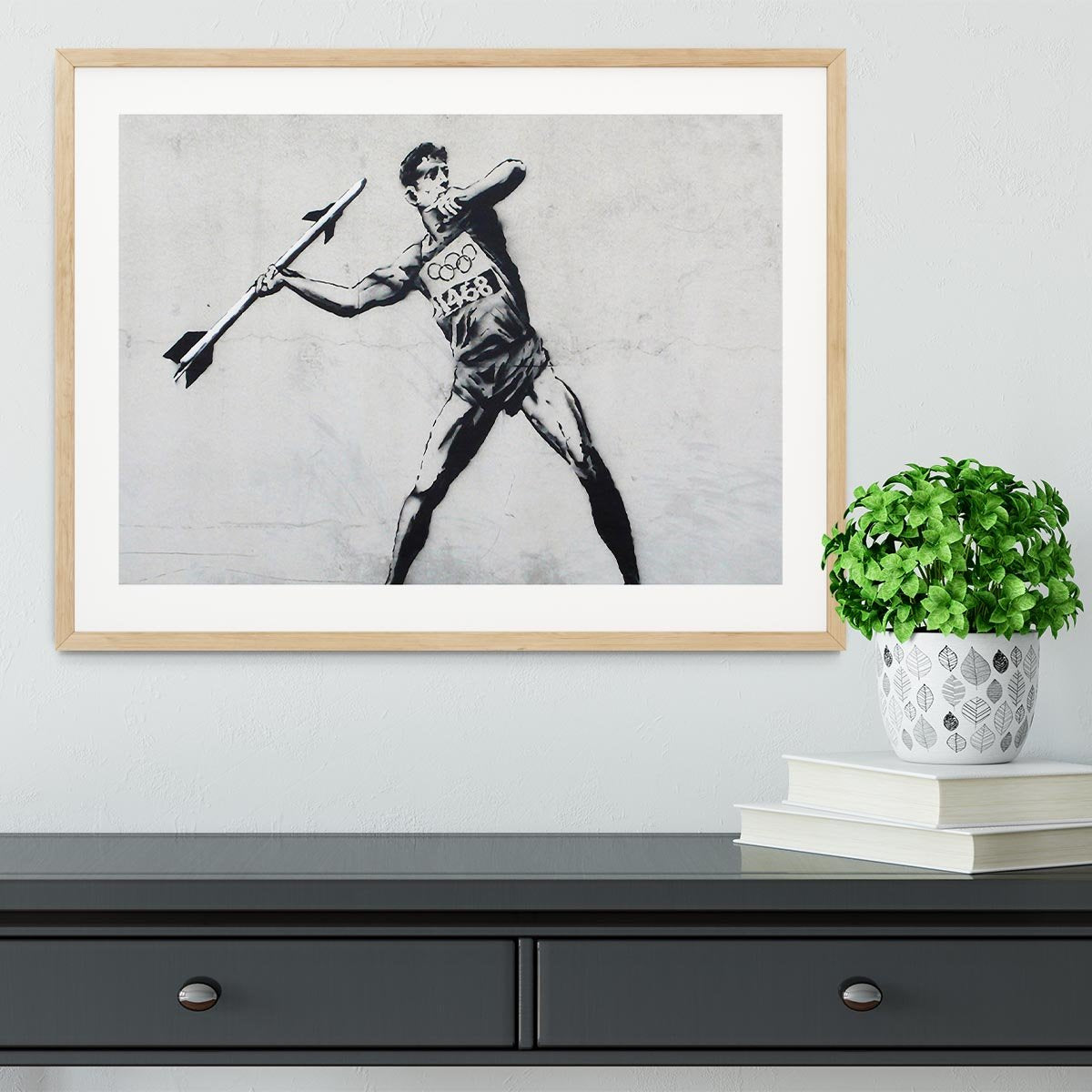 Banksy Javelin Thrower Framed Print - Canvas Art Rocks - 3